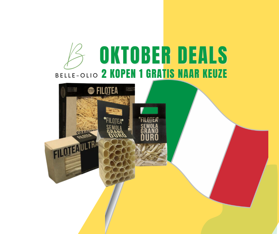Oktober Deals bij Belle-Olio - koop 2 Filotea Pasta’s en ontvang er 1 gratis naar keuze!