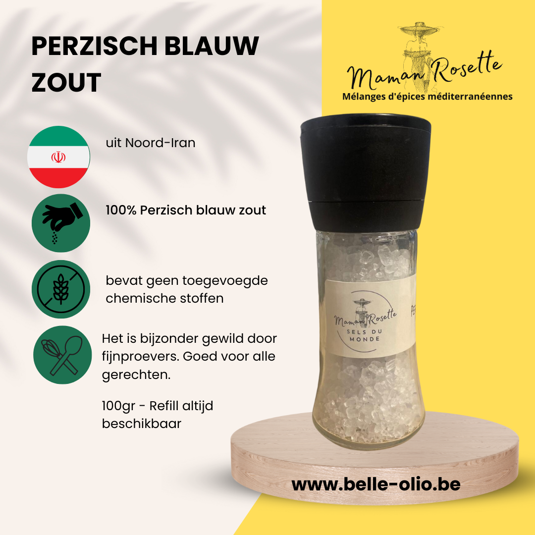 Perzisch blauw zout in zoutmolen hervulbaar 100ml - wonderlijke blauwe steenzout