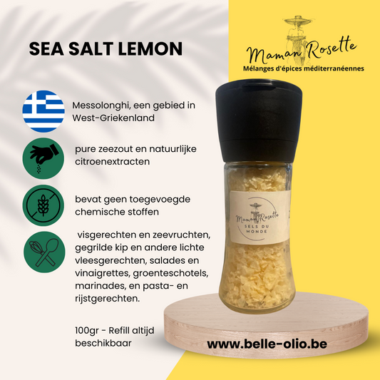 Sea Salt Lemon" Natuurlijk Zeezout uit Messolonghi een gebied in West-Griekenland met zoutmolen 100ml