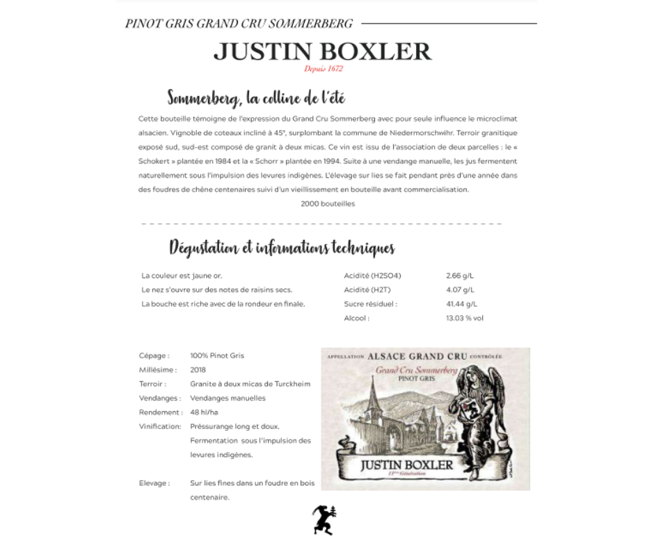 Domaine Justin Boxler RIESLING GRAND CRU SOMMERBERG - Deze wijn is een ware schat uit de Elzas