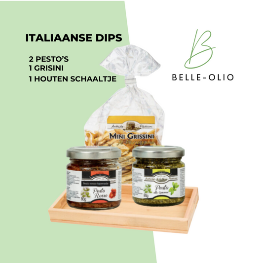 Italiaans Pakket: 1x Groene Pesto & 1x Rode Pesto (80g) uit Genua met 1x Grissini Dipstokjes