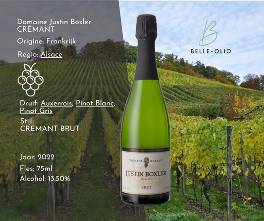 Domaine Justin Boxler CRÉMANT BRUT - Geniet van de levendige en verfijnde smaken van deze Crémant uit de Elzas.