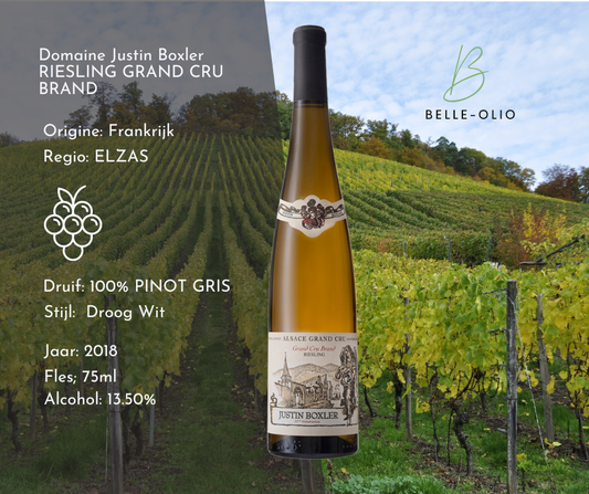 RIESLING GRAND CRU BRAND 2018 - Domaine Justin Boxler, Geniet van de unieke smaken en aroma's van deze prestigieuze Grand Cru uit de Elzas.